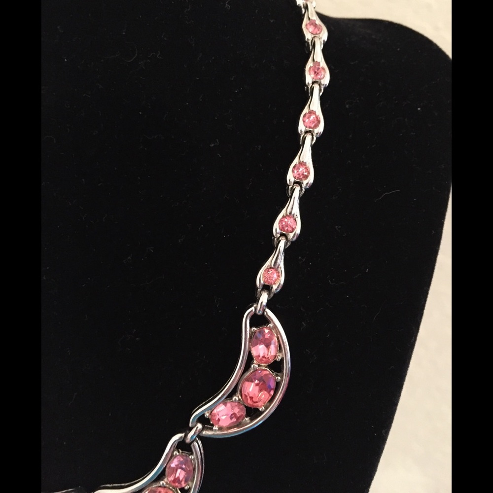 Vintage Bogoff Pink Rhinestone Necklace - image 2